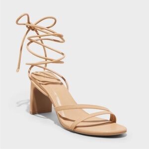 A New Day Beige Leg Wrap Heels 10